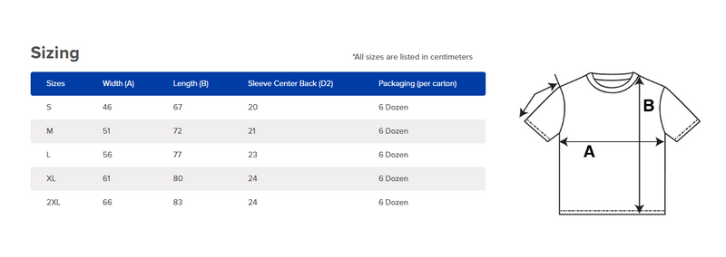 American Apparel 1301 Short Sleeve T-shirt size guide
