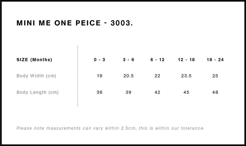 AS Colour 3003 Infant Mini-Me One-Piece size chart