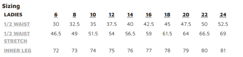 JB's Wear 4SPP1 PREMIUM SCRUB CARGO PANT LADIES size chart