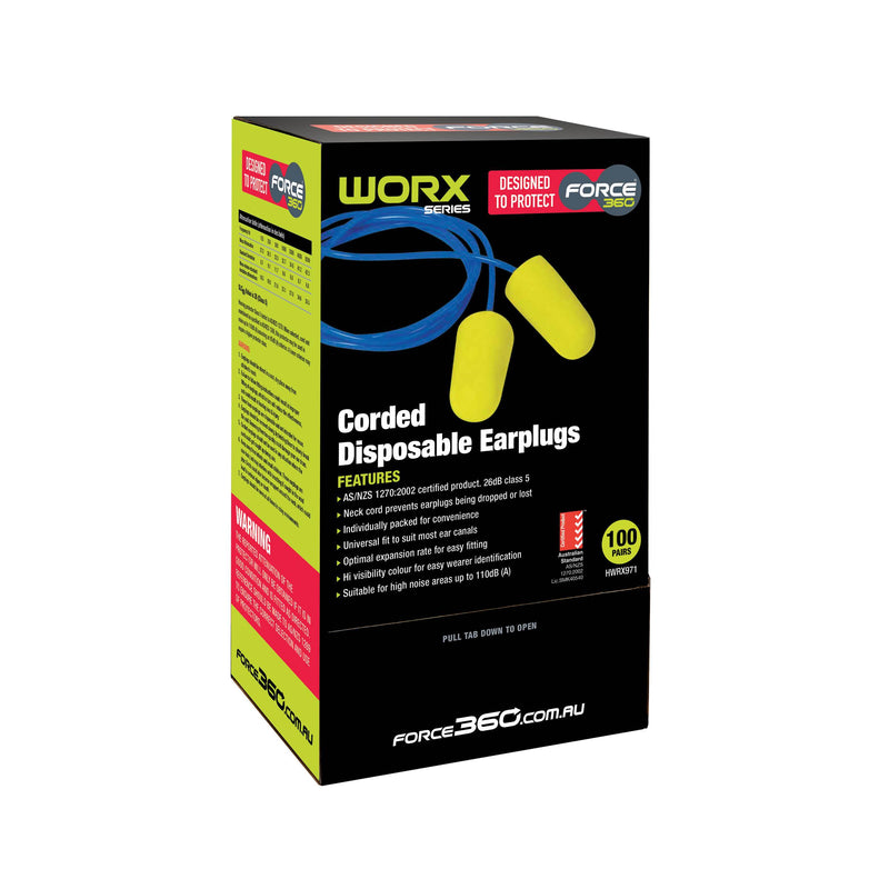 Force 360 HWRX971 Bullet Shaped Corded Disposable Earplug (100 Pairs) 2