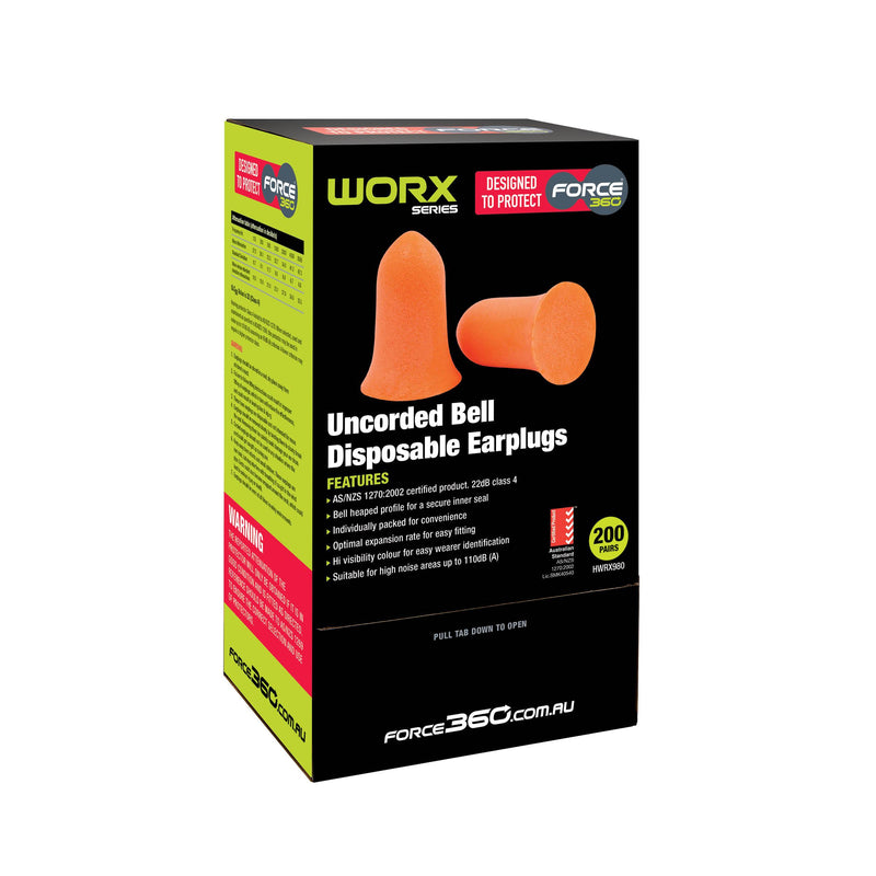Force 360 HWRX980 Bell Shaped Uncorded Disposable Earplug (200 Pairs) 2
