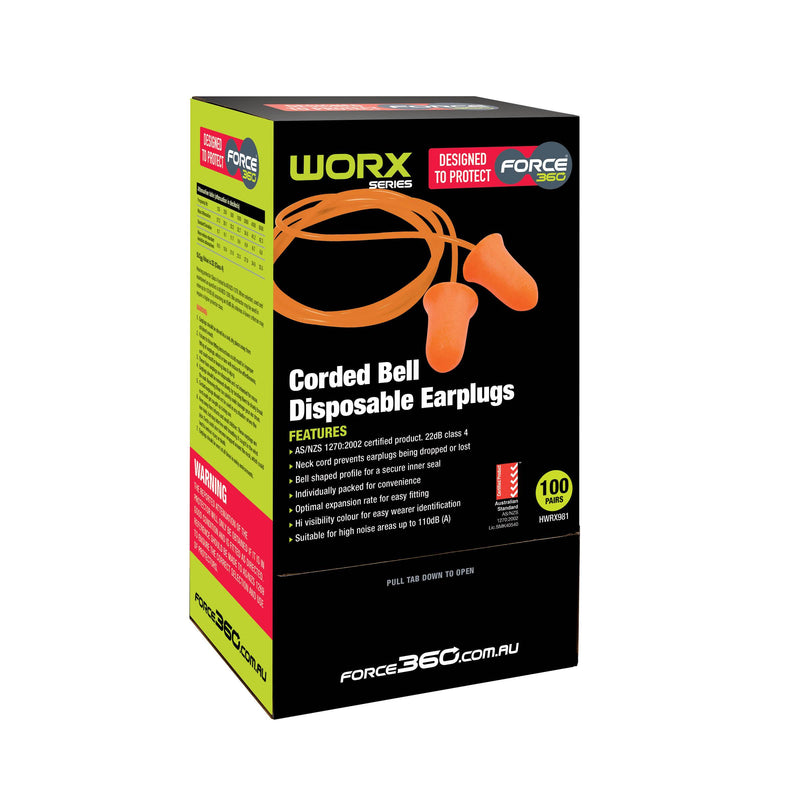Force 360 HWRX981 Bell Shaped Corded Disposable Earplug (100 Pairs) 2