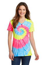 Port & Company LPC147V Tie-Dye V-Neck Tee Ladies