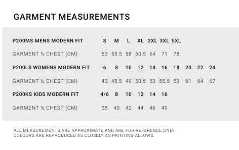 Biz Collection P200LS Balance Short Sleeve Polo Ladies size guide