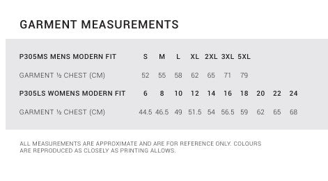 Biz Collection P305LS Edge Polo Ladies size guide