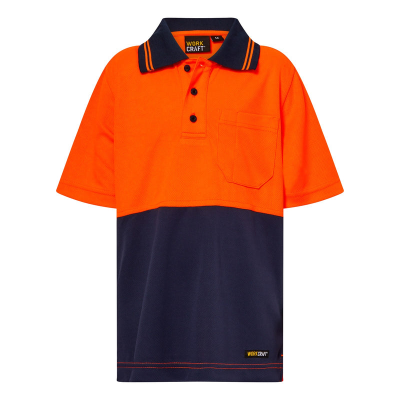 Kids Hi Vis Two Tone Short Sleeve Polo with Pocket
