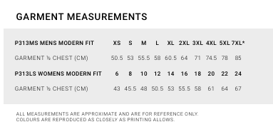 BIZ P313LS Focus Short Sleeve Polo Ladies size guide