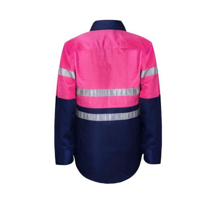 Personalised Kids PINK Long Sleeve Shirt with Tape - with individual name (Large on REAR)