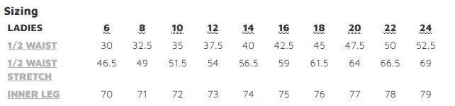 JB's Wear 4SNP1 LADIES NU SCRUB CARGO PANT size chart