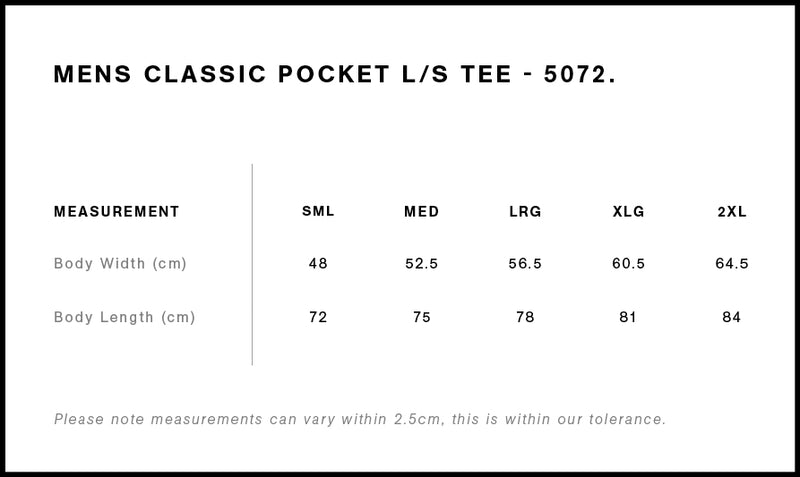 AS Colour 5072 Classic Long Sleeve Pocket Tee Mens size