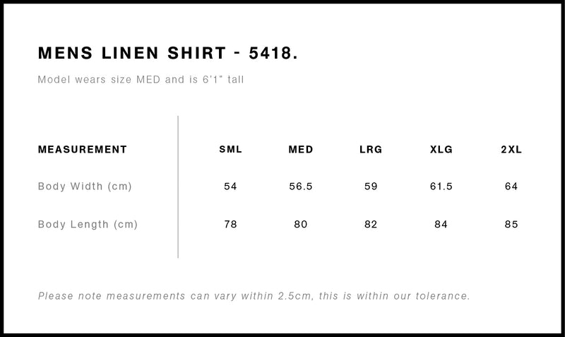 AS Colour 5418 Linen Shirt Mens size guide