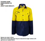 Personalised Kids Hi Vis Two Tone Long Sleeve Shirt - Embroidered with individual name (Front RHB)
