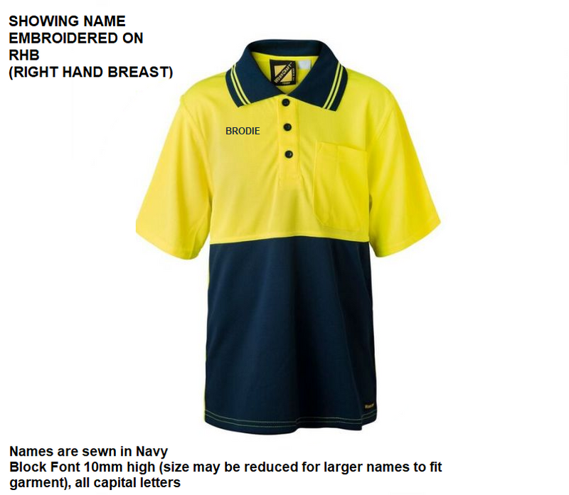 Personalised Kids Hi Vis Two Tone Short Sleeve Polo with Pocket - Embroidered with individual name on front