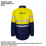 Personalised Kids Long Sleeve Shirt with Tape- with individual name (Large on REAR)