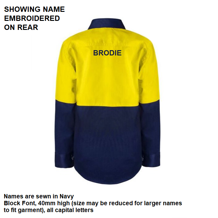 Personalised Kids Long Sleeve Shirt - with individual name (Large on REAR)