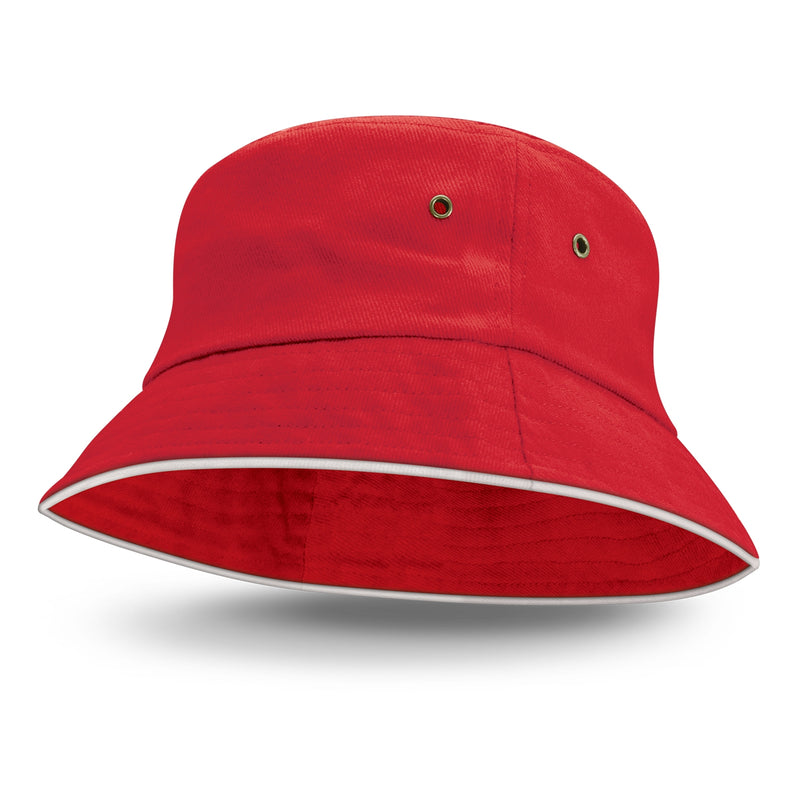Trends 115740 Bondi Bucket Hat - White Sandwich Trim – Red