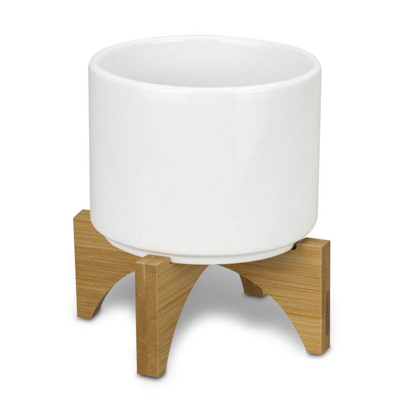 Trends 120901 Planter with Bamboo Base – White