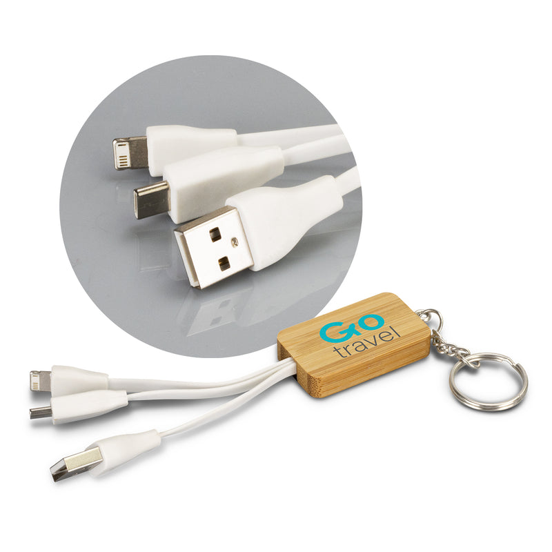 Trends 121410 Bamboo Charging Cable Key Ring - Rectangle