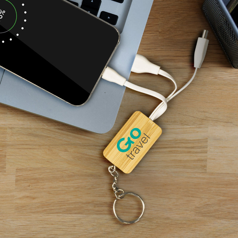 Trends 121410 Bamboo Charging Cable Key Ring - Rectangle – Feature
