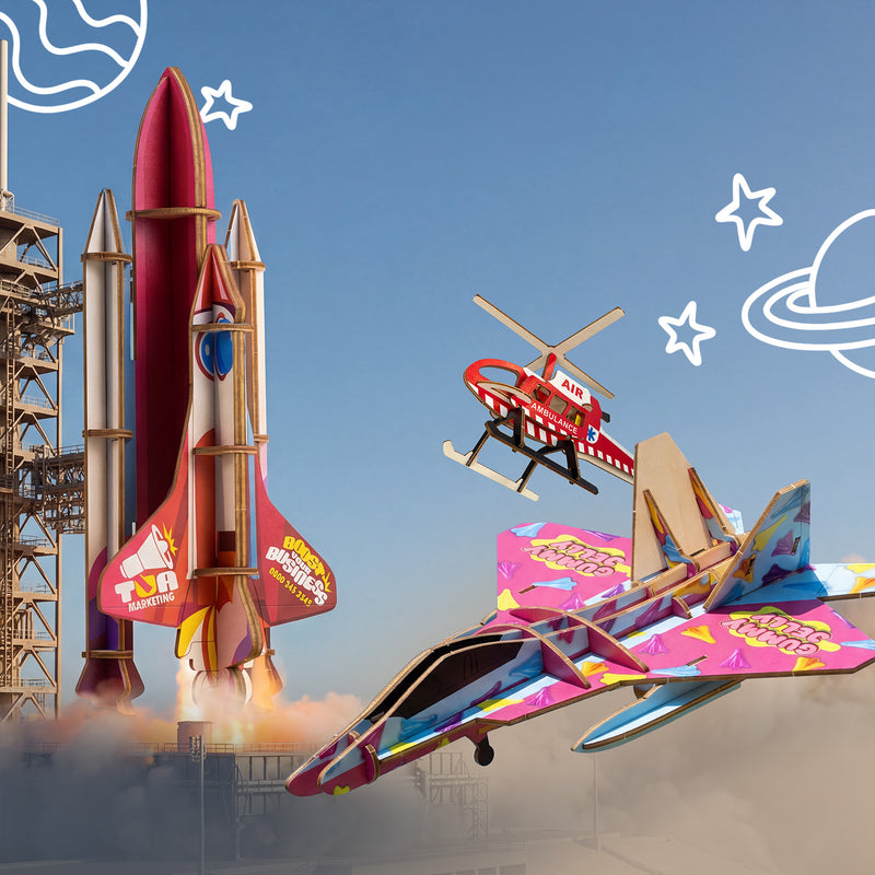 Trends 124051 BRANDCRAFT Rocket Ship Wooden Model – Feature