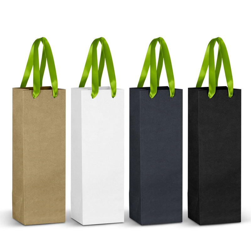 Trends 125055 Champagne Ribbon Handle Paper Bag – Bright Green Ribbon
