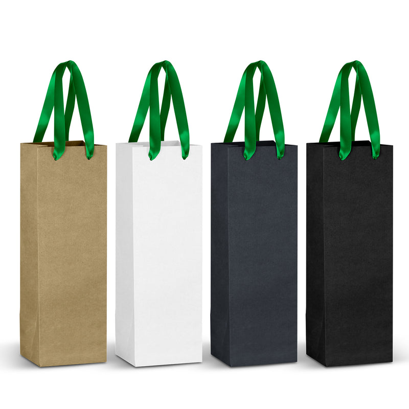 Trends 125055 Champagne Ribbon Handle Paper Bag – Dark Green Ribbon