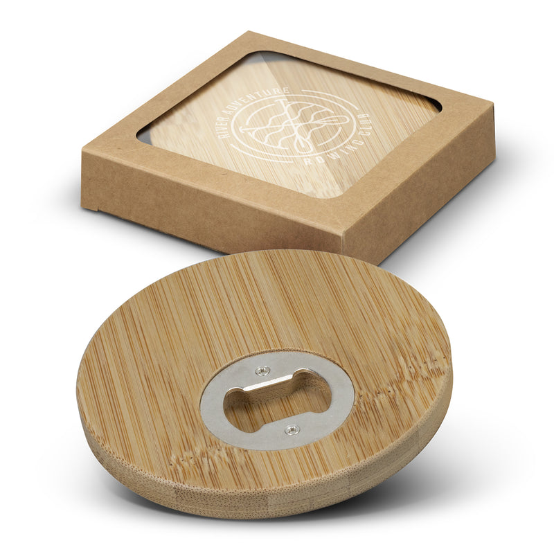 Trends 125550 Bamboo Bottle Opener Coaster - Set of 2 - Round
