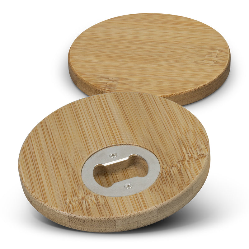 Trends 125550 Bamboo Bottle Opener Coaster - Set of 2 - Round – Natural