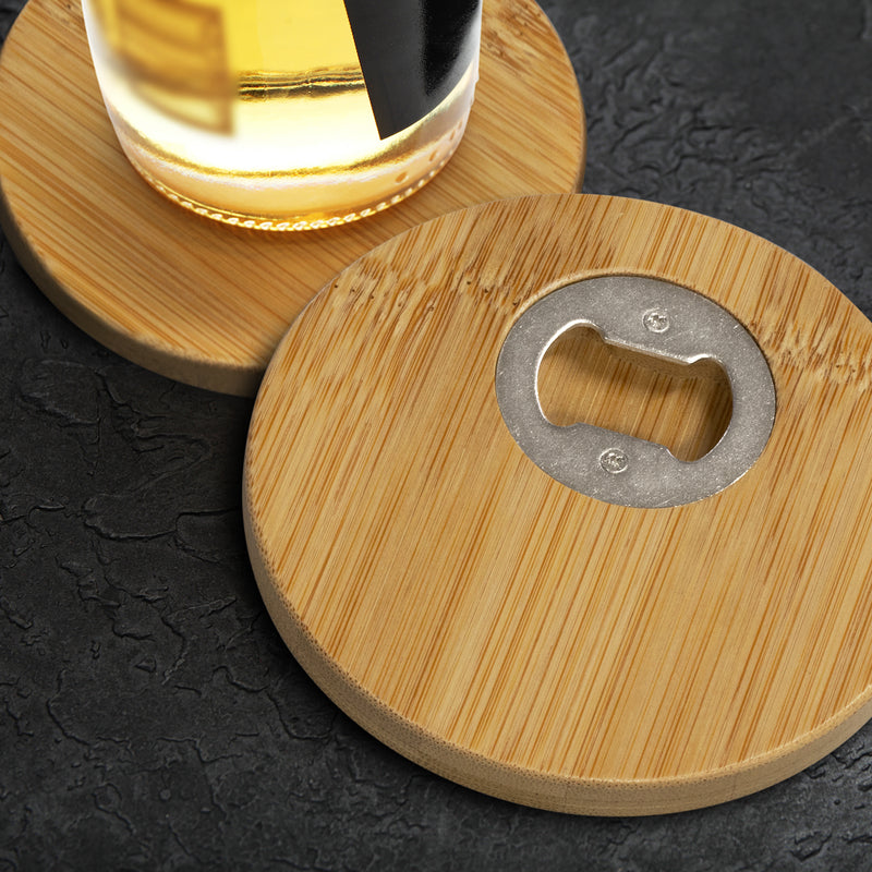 Trends 125550 Bamboo Bottle Opener Coaster - Set of 2 - Round – Feature