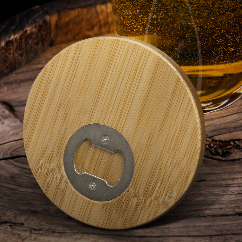 Trends 125938 Bamboo Bottle Opener Coaster - Round – Feature