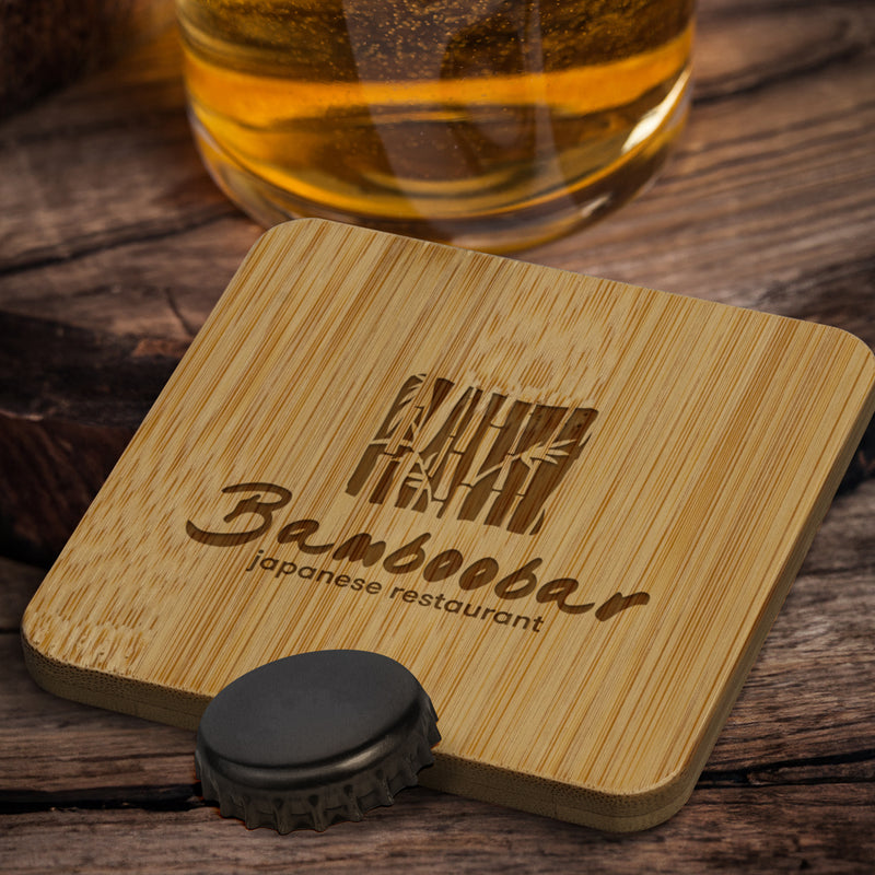 Trends 125939 Bamboo Bottle Opener Coaster - Square – Feature