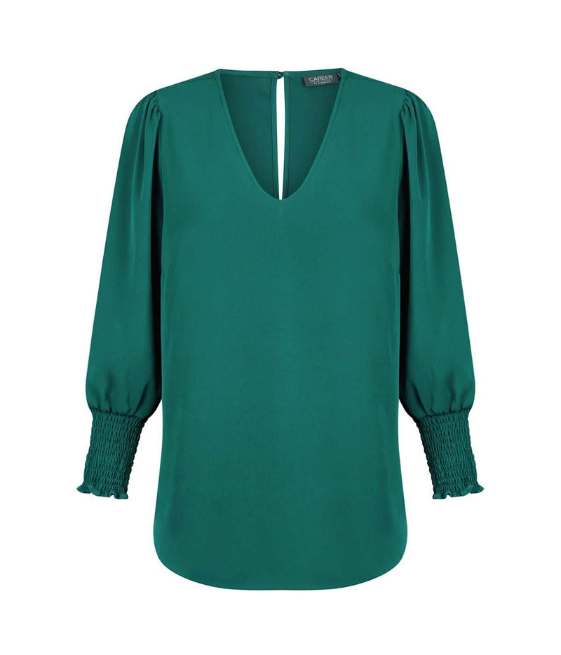 Cleo V Neck Shirred Cuff Top Ladies