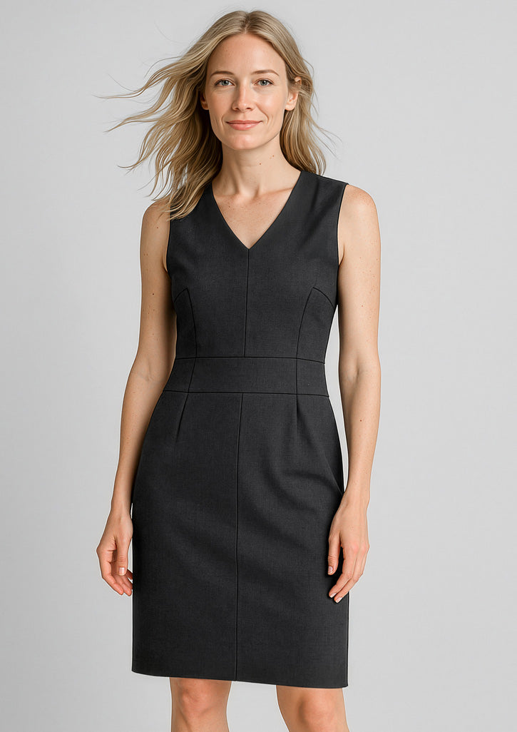 Biz Corporates 34021 Comfort Wool Stretch Sleeveless V-Neck Dress Ladies