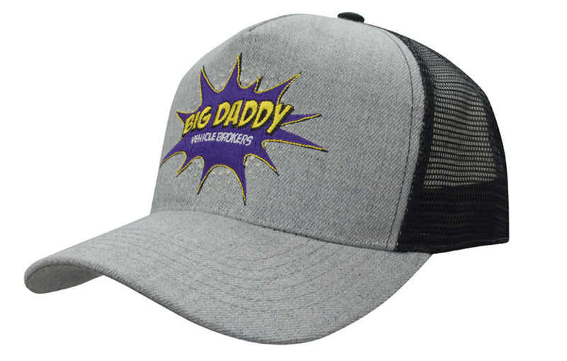Headwear WA 3821GRY/BL Grey Marle American Twill Cap with Mesh Back