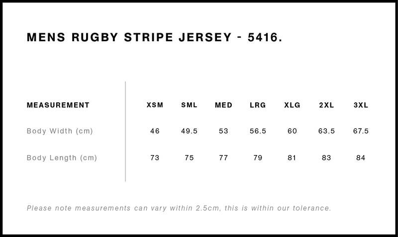 Stripe Rugby Jersey Mens size guide