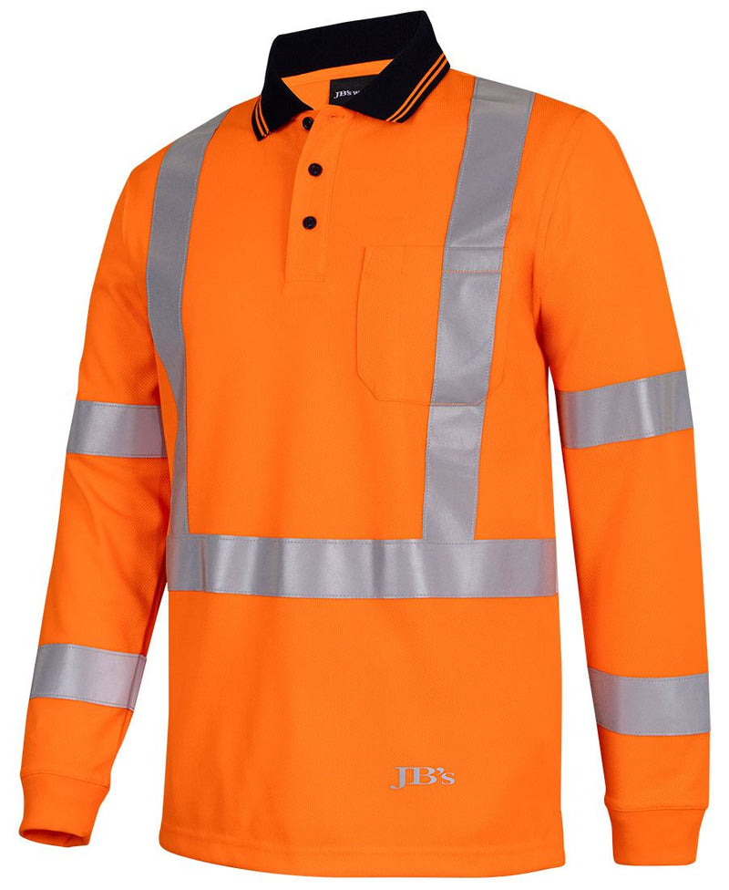 JB's Wear 6DAQL Hi Vis L/S NSW/QLD Rail Biomotion X-BACK Polo