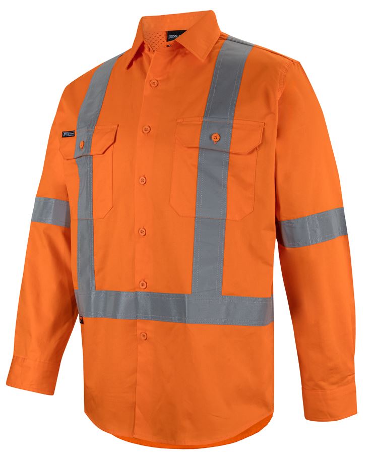 JB's Wear 6DCBL Hi Vis (D+N) L/S 150G Cross Back Tape Shirt