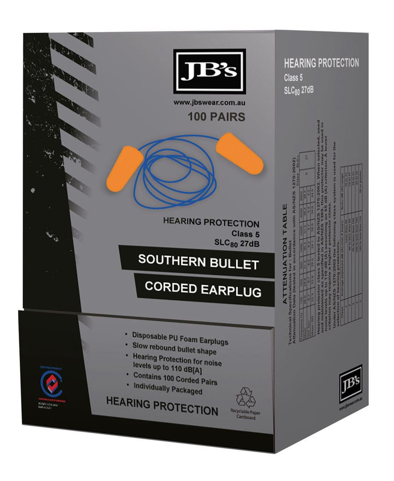 Southern Bullet Corded Earplug (100 Pair)