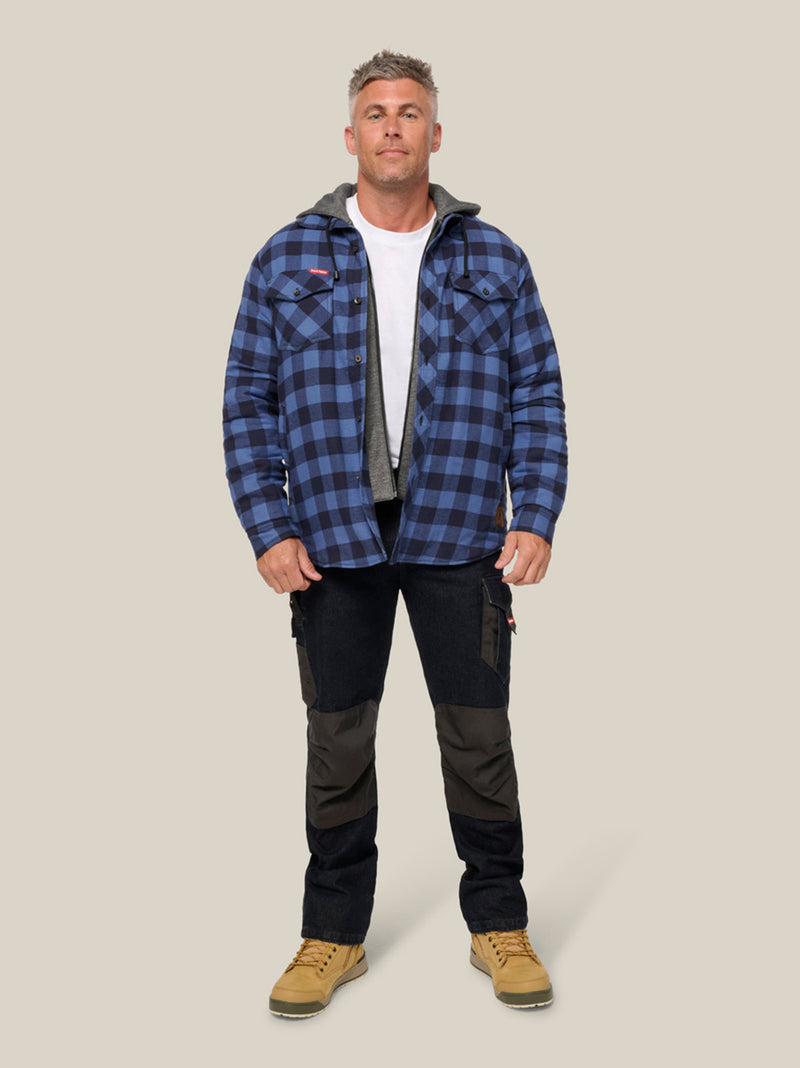 QUILTED FLANNEL HOODED SHACKET