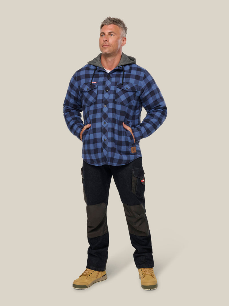 QUILTED FLANNEL HOODED SHACKET
