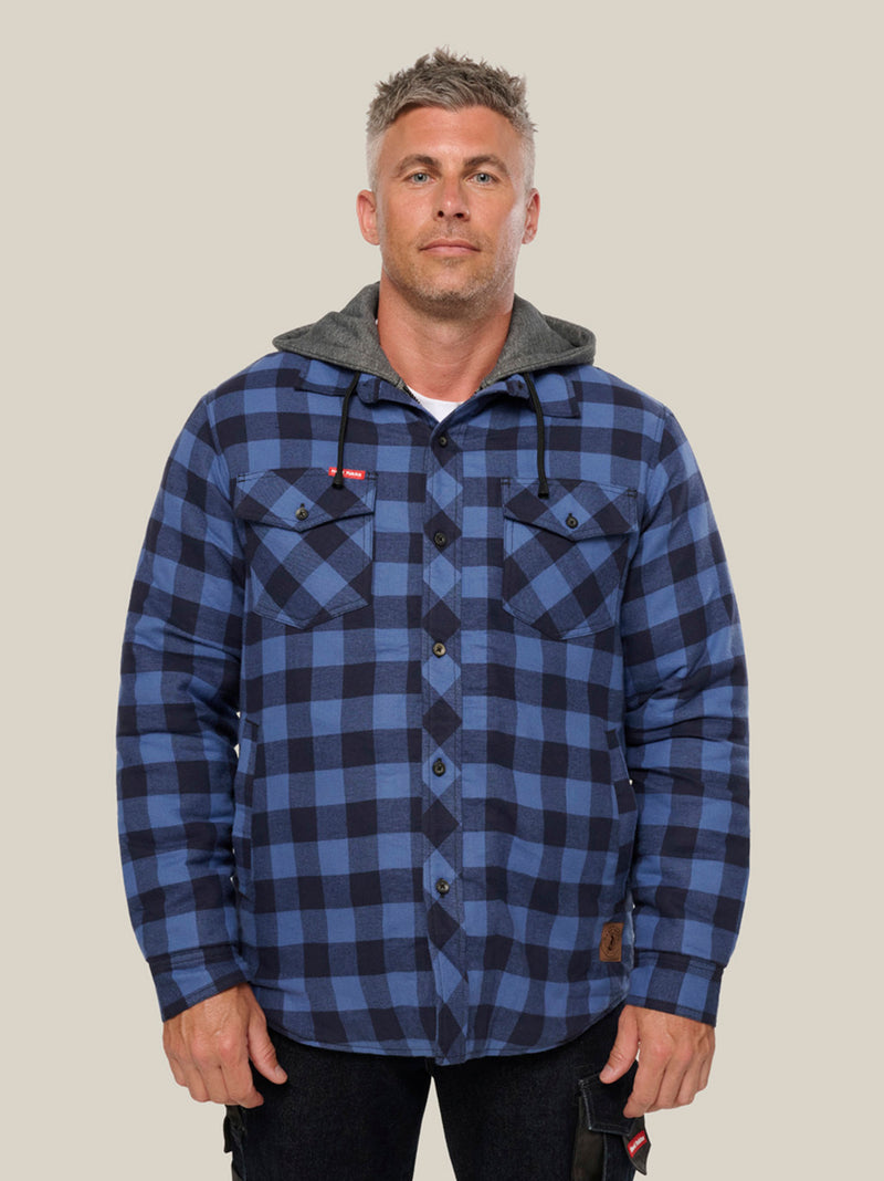 QUILTED FLANNEL HOODED SHACKET