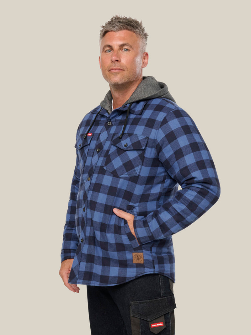 QUILTED FLANNEL HOODED SHACKET