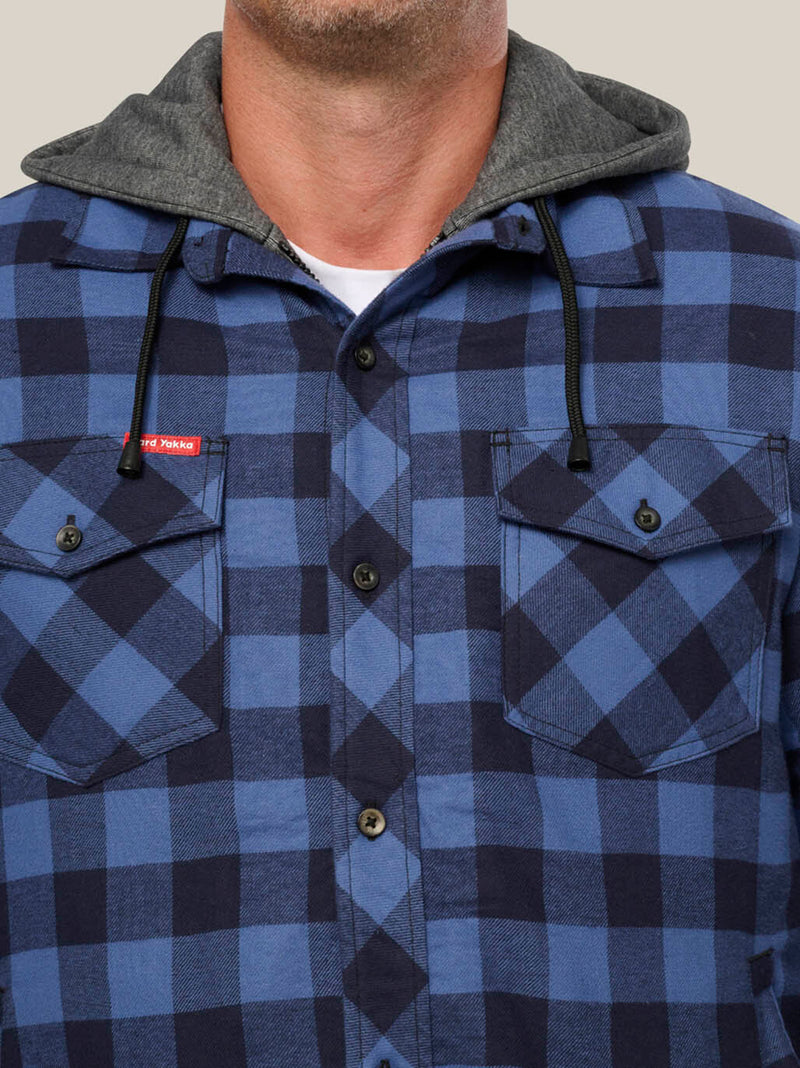 QUILTED FLANNEL HOODED SHACKET