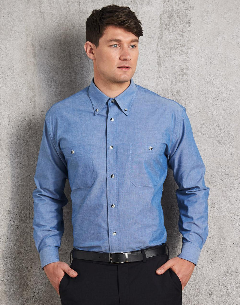 Winning Spirit BS03L Chambray Long Sleeve Shirt Mens