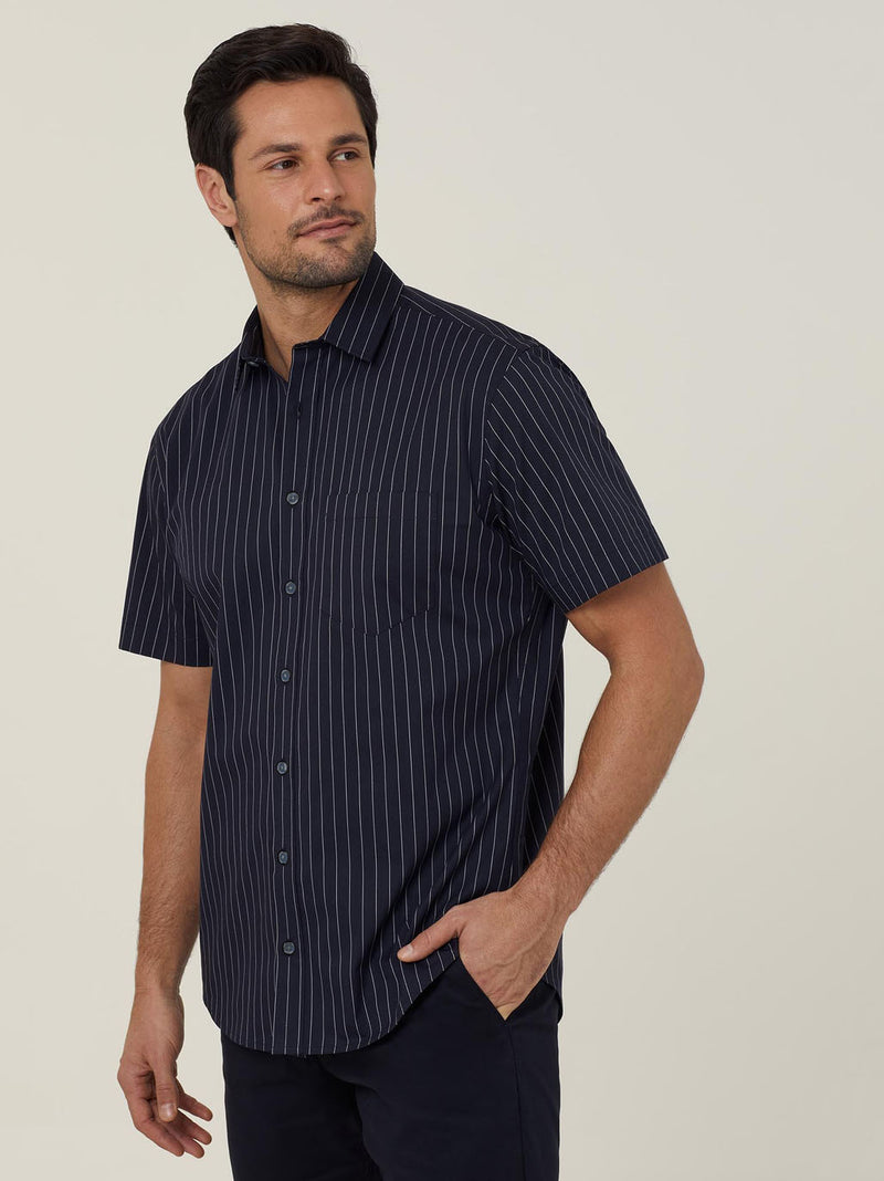 NNT CATJDM Avignon Pinstripe Stretch Short Sleeve Shirt Mens – product photo
