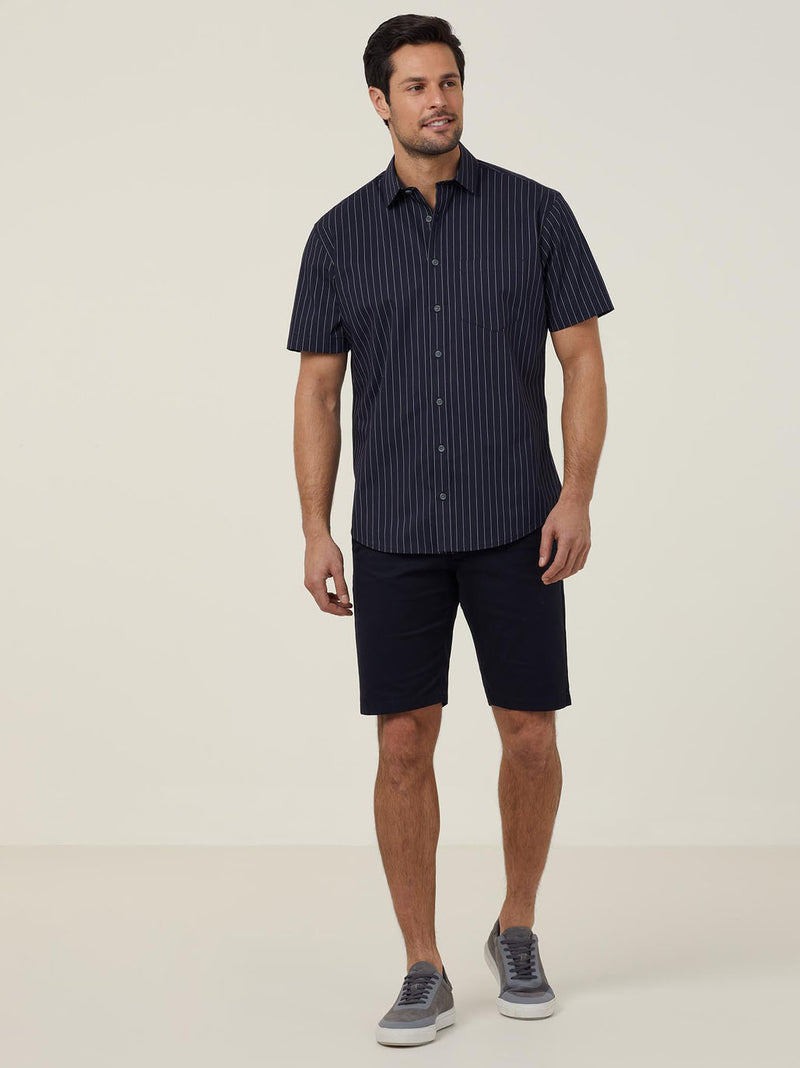 NNT CATJDM Avignon Pinstripe Stretch Short Sleeve Shirt Mens – product photo