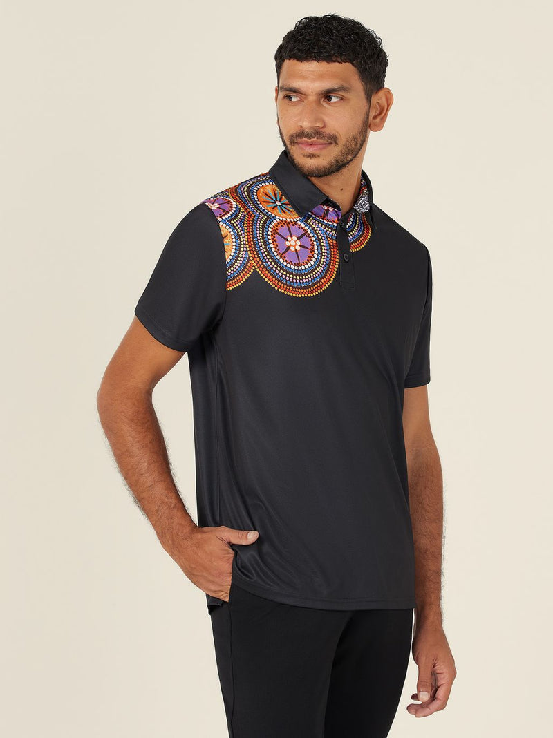 NNT CATJJS Polyester Knit Bush Tucker Indigenous Print Polo Mens – product photo
