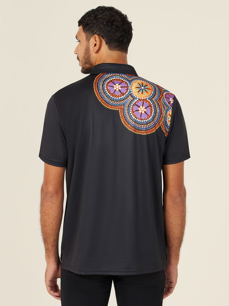 NNT CATJJS Polyester Knit Bush Tucker Indigenous Print Polo Mens – product photo