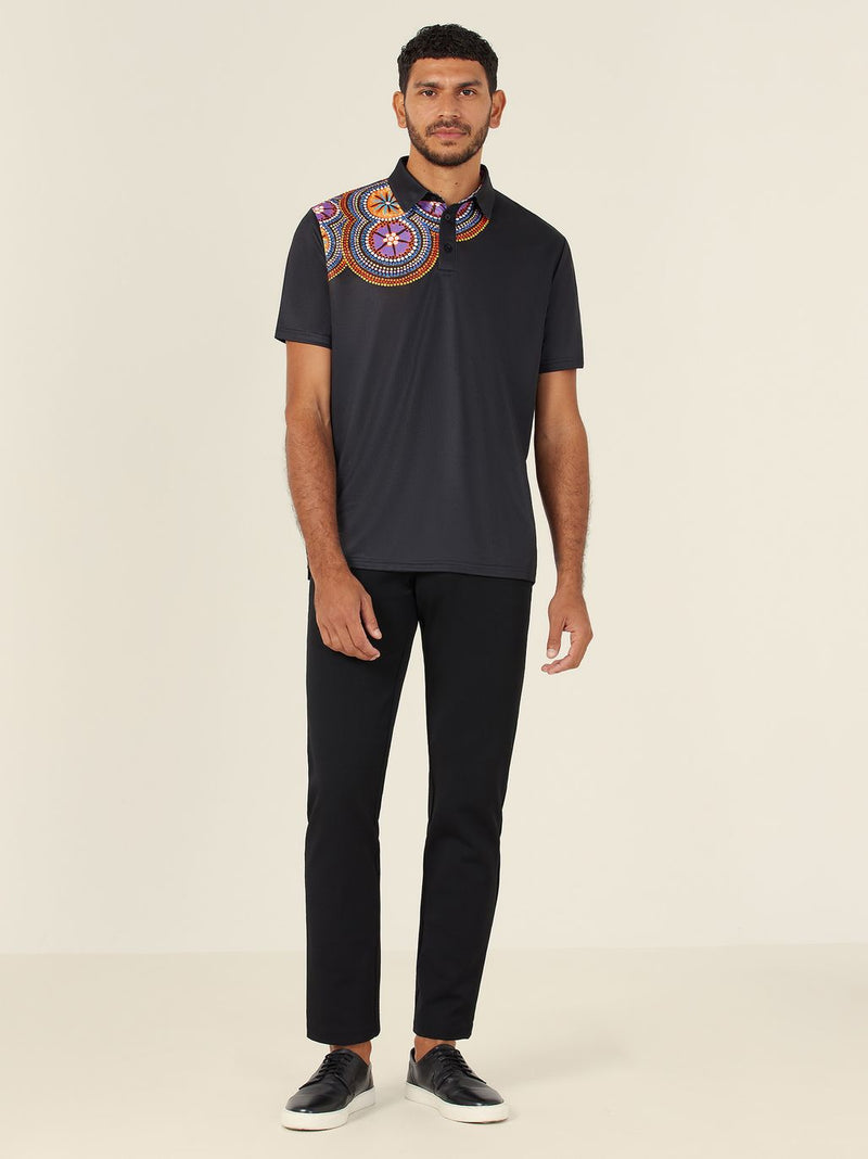NNT CATJJS Polyester Knit Bush Tucker Indigenous Print Polo Mens – product photo