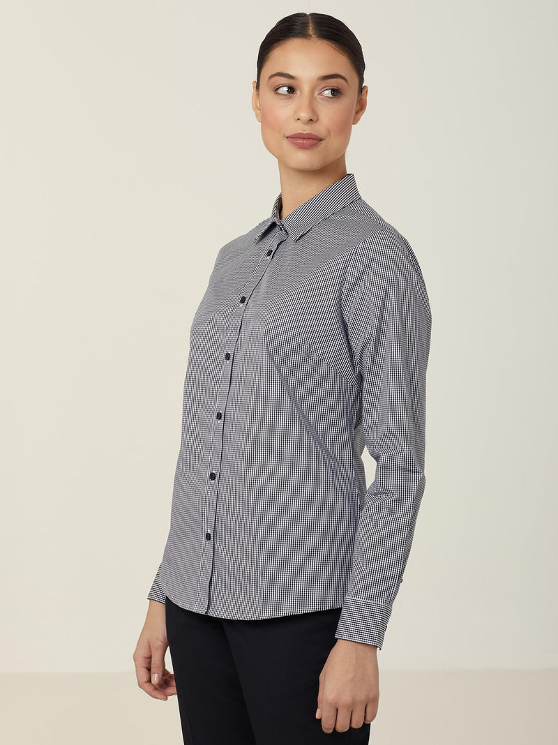 NNT CATUKS Avignon Gingham Stretch Long Sleeve Slim Shirt Ladies – product photo